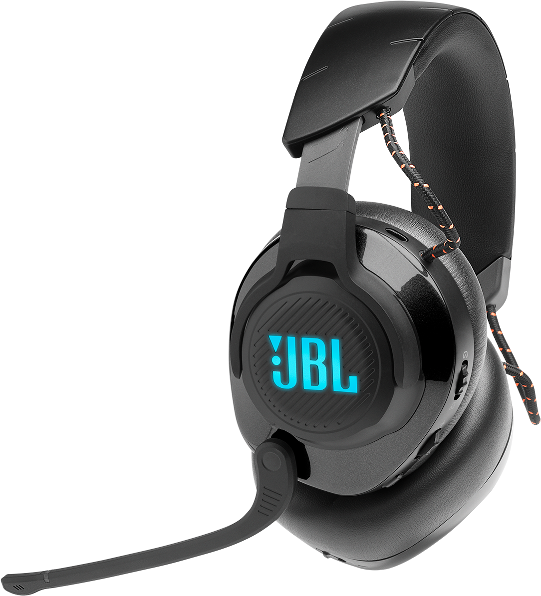 Schwarzes JBL-Gaming-Headset mit Mikrofon und Logo.