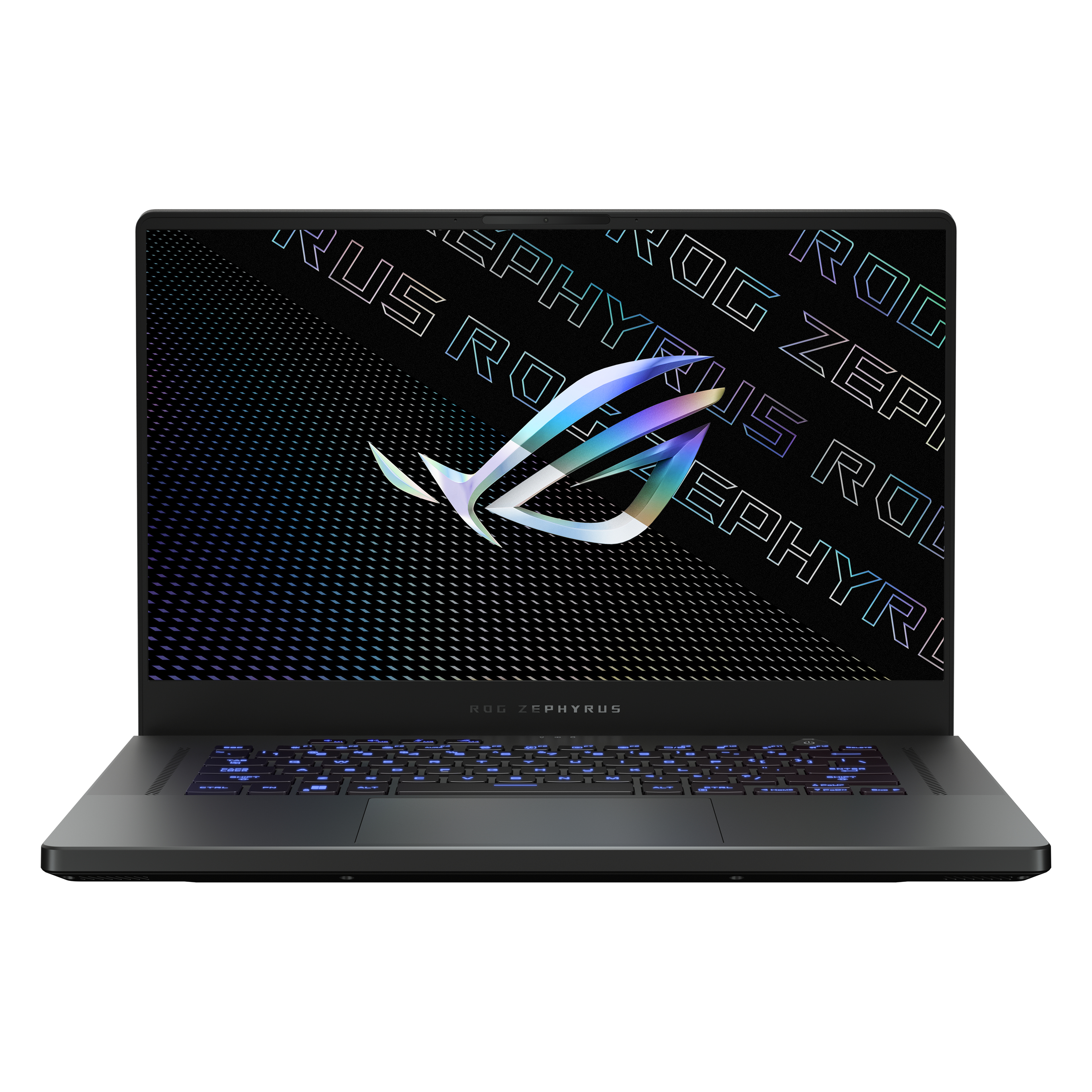 Schwarzer Laptop mit beleuchtetem Logo. Die Tastatur leuchtet. Der Bildschirm ist geschlossen.