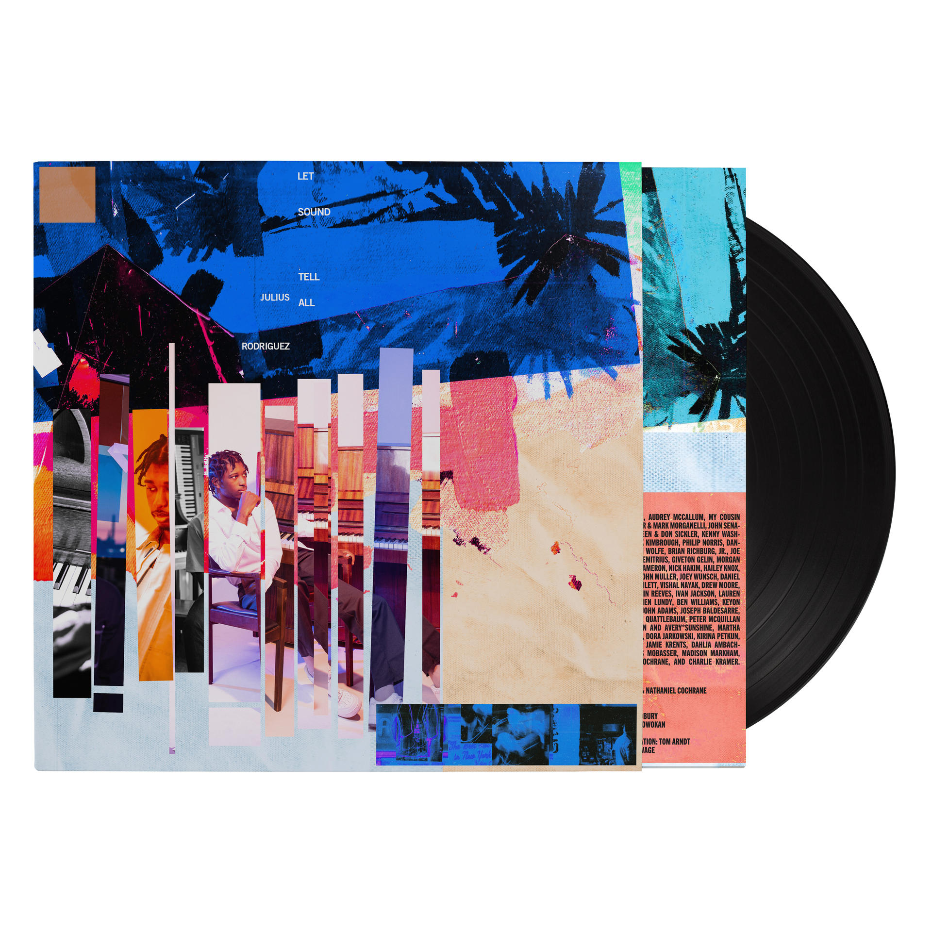 Vinil lemez színes, absztrakt albumborítóval és szöveggel.