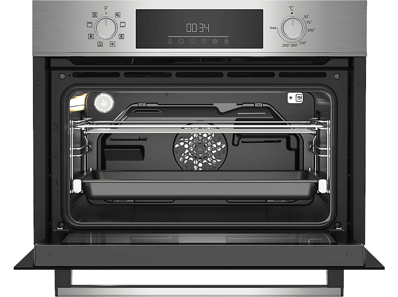 Horno - Beko BBCM12300X, Multifunción, Limpieza por vapor, 48 l, 59.4 cm, Tecnología Aeroperfect, Inox