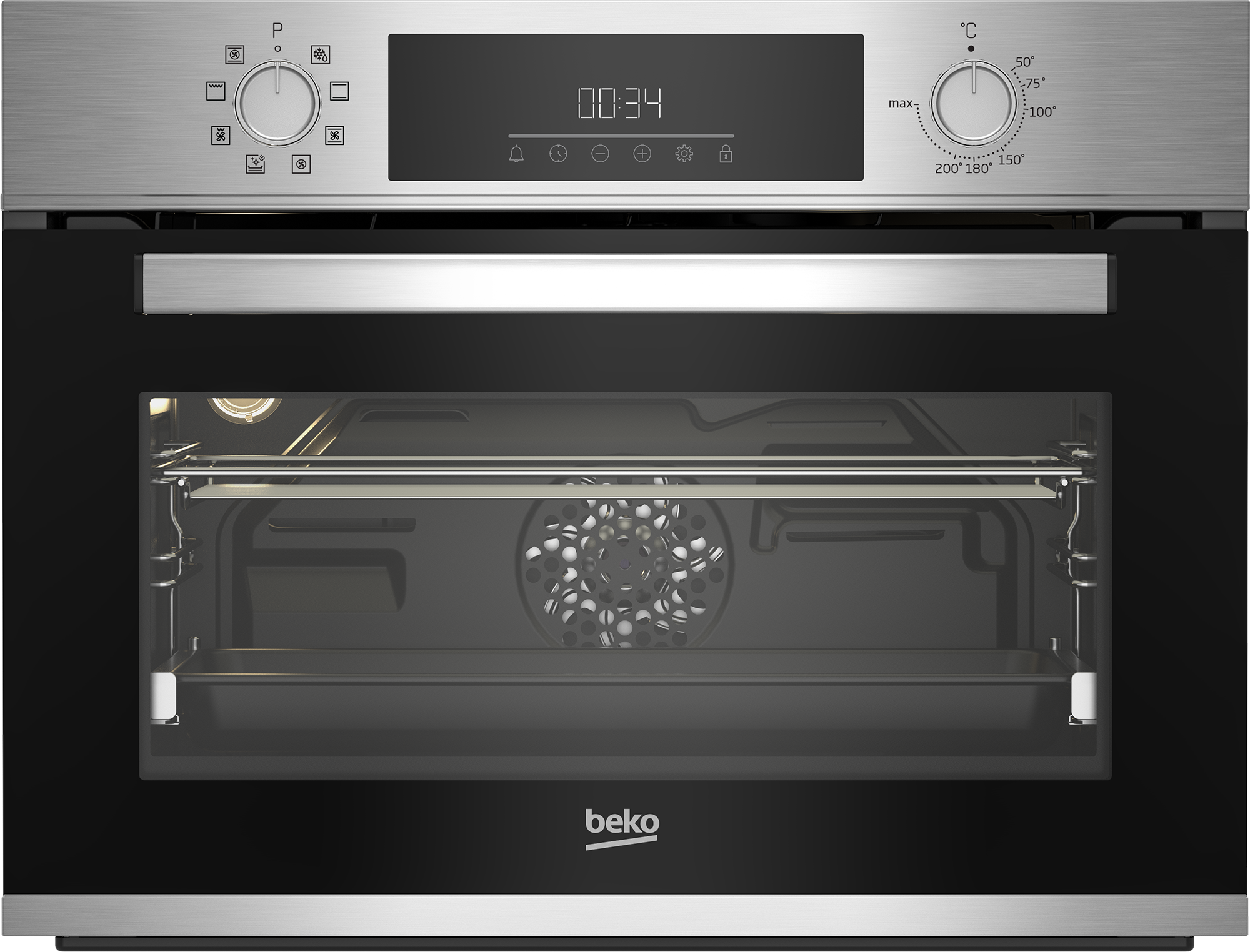 Horno - Beko BBCM12300X, 48 l, Multifunción, Limpieza por vapor, 45.5 cm, Inox