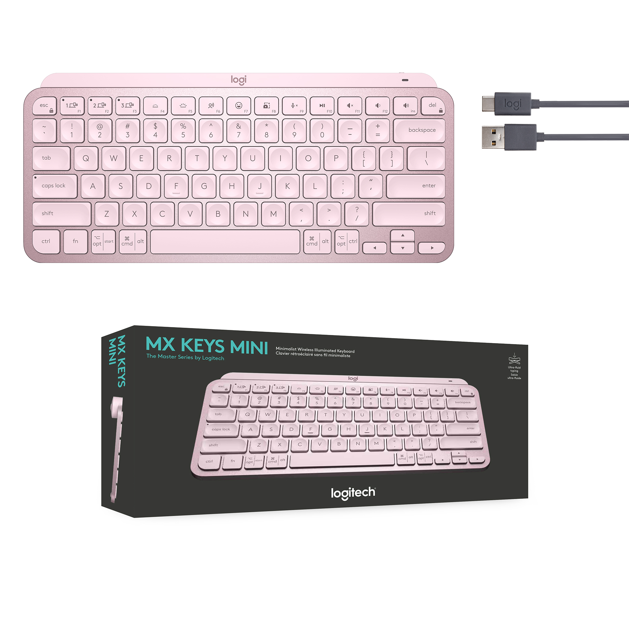 LOGITECH Clavier sans fil MX Keys Mini Illuminated QWERTZU Pink (920-010487)
