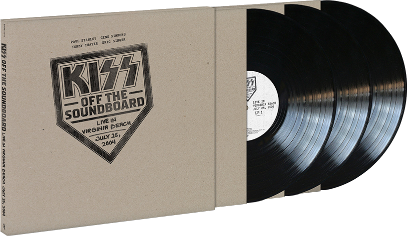 Album borító három bakelit lemezzel és kartondobozzal. KISS logó.