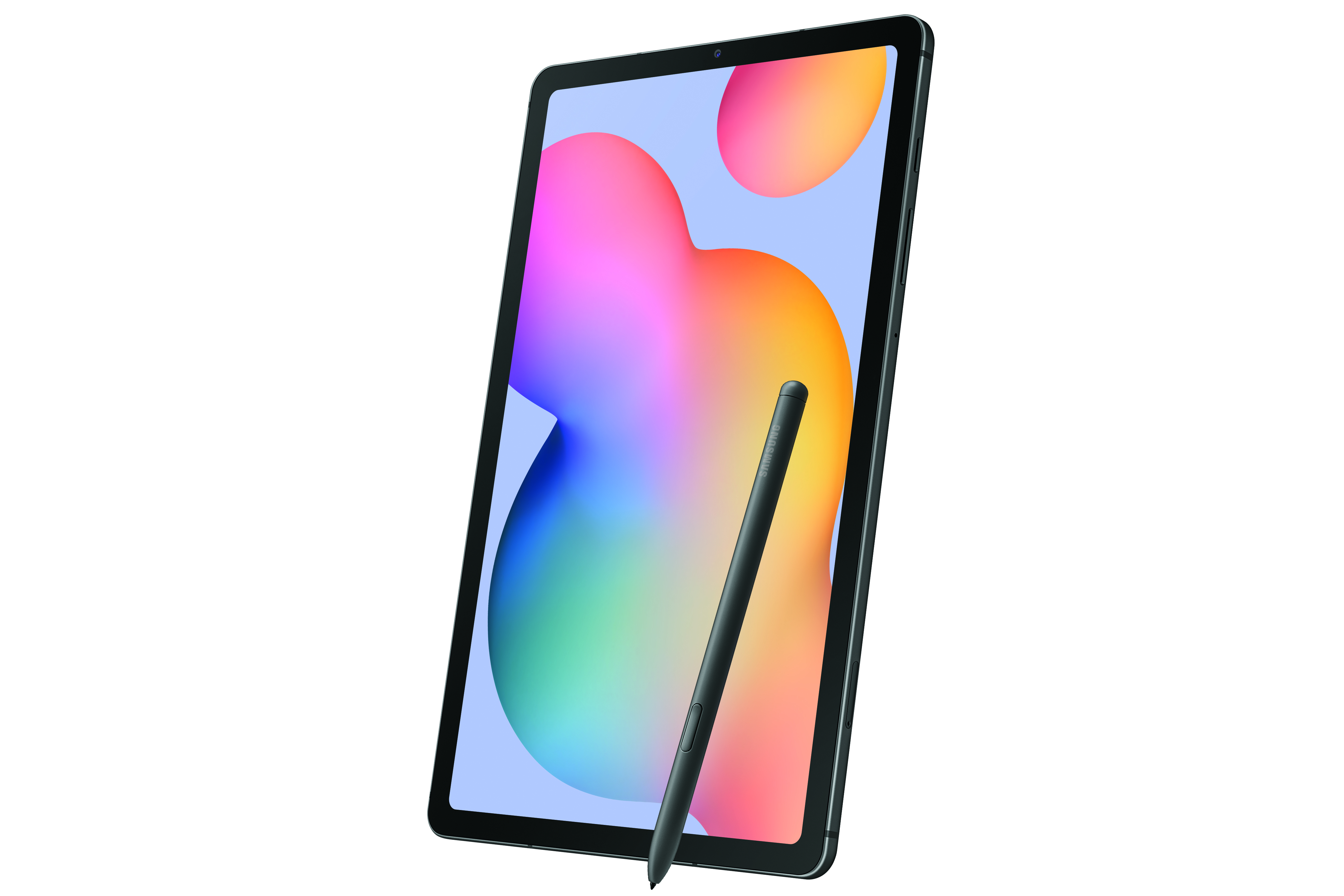 Ein schwarzes Tablet mit einem schwarzen Stift.