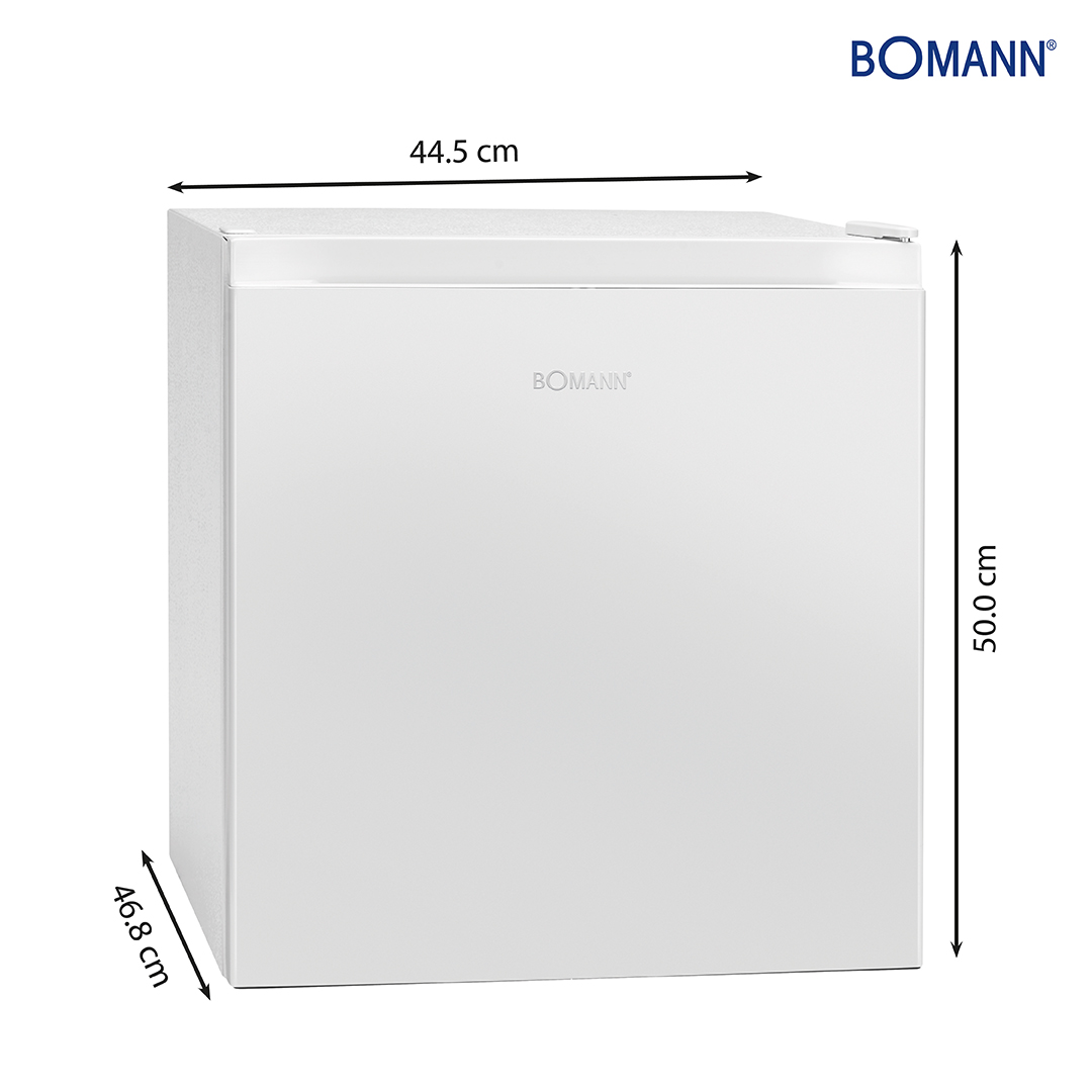 Weier BOMANN Kählschrank mit Maangaben: 44,5 cm Breite, 50 cm Höhe, 46,8 cm Tiefe.