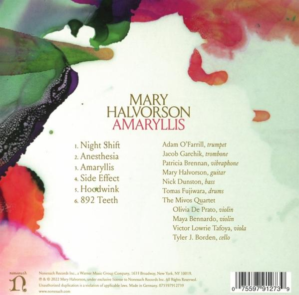 Albumcover mit Text und abstrakter Kunst, mit Details zu den Musikern.