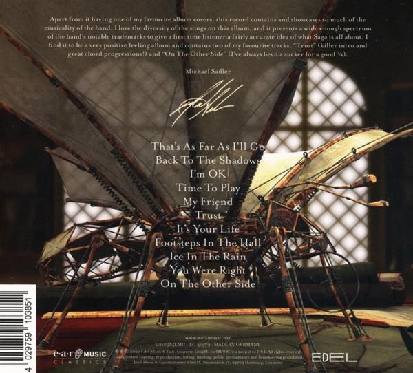 Rückseite eines Musikalbums mit Songtiteln, Credits und Text.