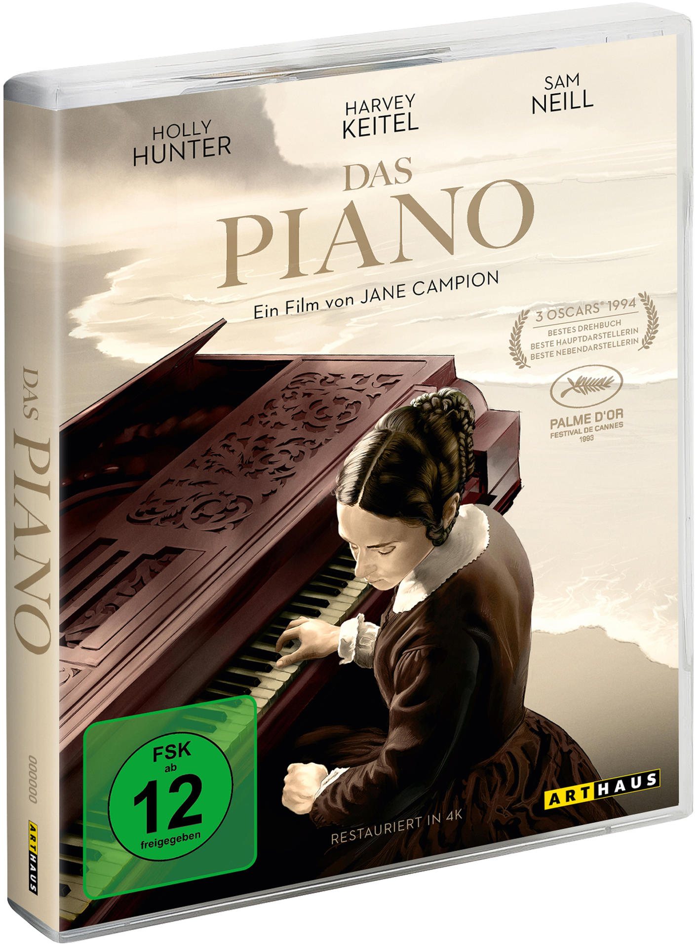 DVD-Hülle für den Film 'Das Piano', mit einer Frau am Klavier und Titeltext.