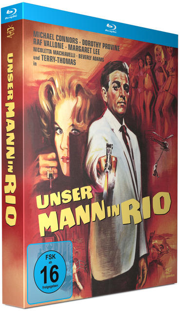 DVD-Hülle für 'Unser Mann in Rio' mit Schauspielern und Filmtitel. Blaue und rote Farben.
