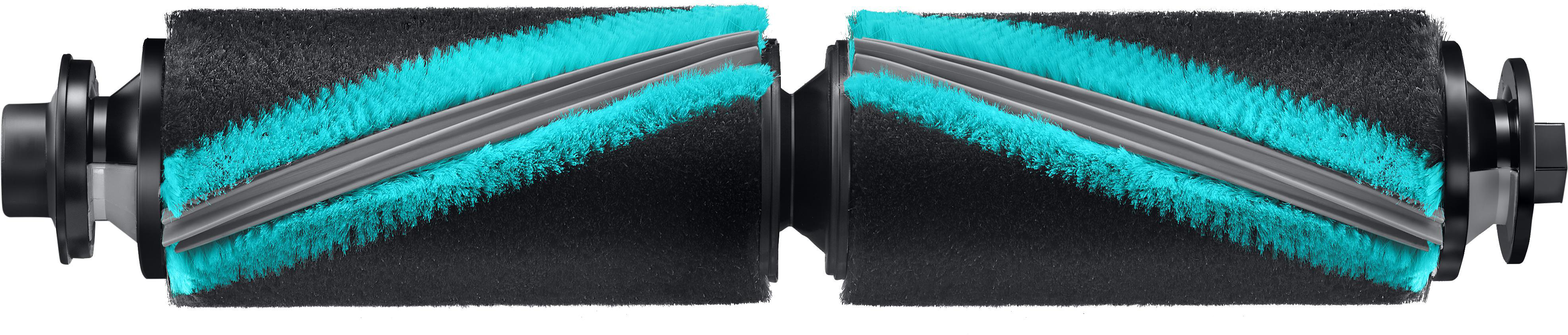 Staubsaugerbürsten mit schwarzen Borsten und einem blauen Mittelband werden gezeigt.