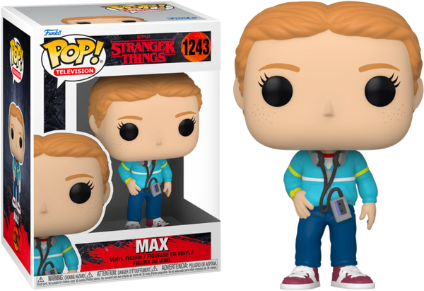 Funko Pop Max figura a Stranger Things-ből egy dobozban. A figura kabátot visel.