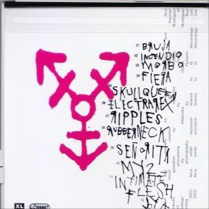 Albumcover mit rosa Pfeilen und Text auf Weiß.