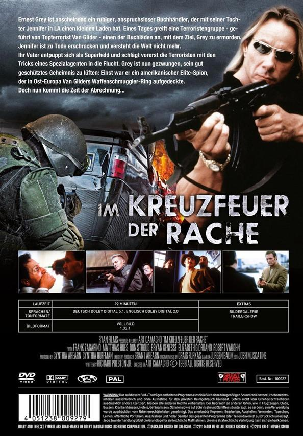 Filmposter mit einem Mann, der eine Waffe hält, einem Soldaten und Text.