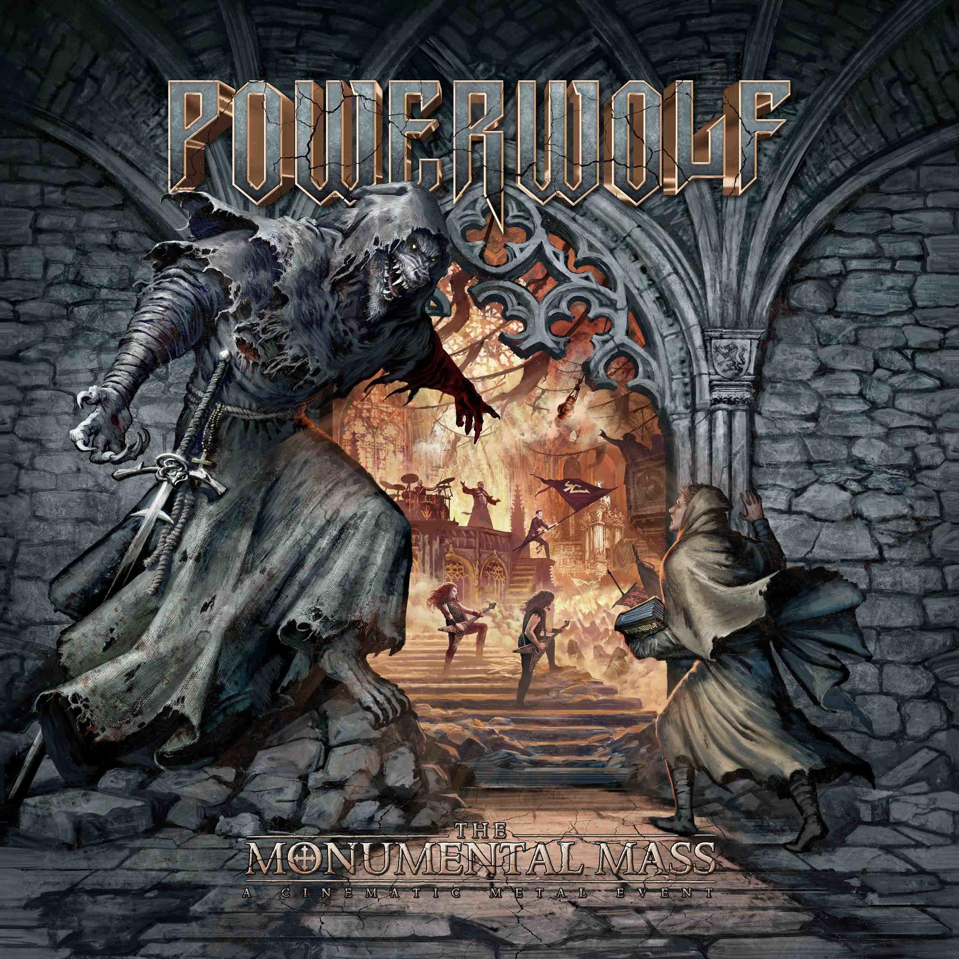 Albumhoes met een fantasie scène, een figuur in gewaad en een kerk. De bandnaam Powerwolf is zichtbaar.