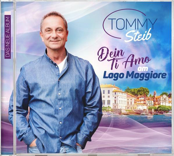CD-Cover mit lächelndem Mann, See und Text "Dein Ti Amo am Lago Maggiore".