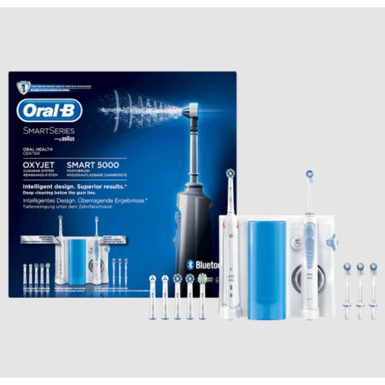 Caja de cepillos de dientes Oral-B SmartSeries con múltiples cepillos y accesorios.