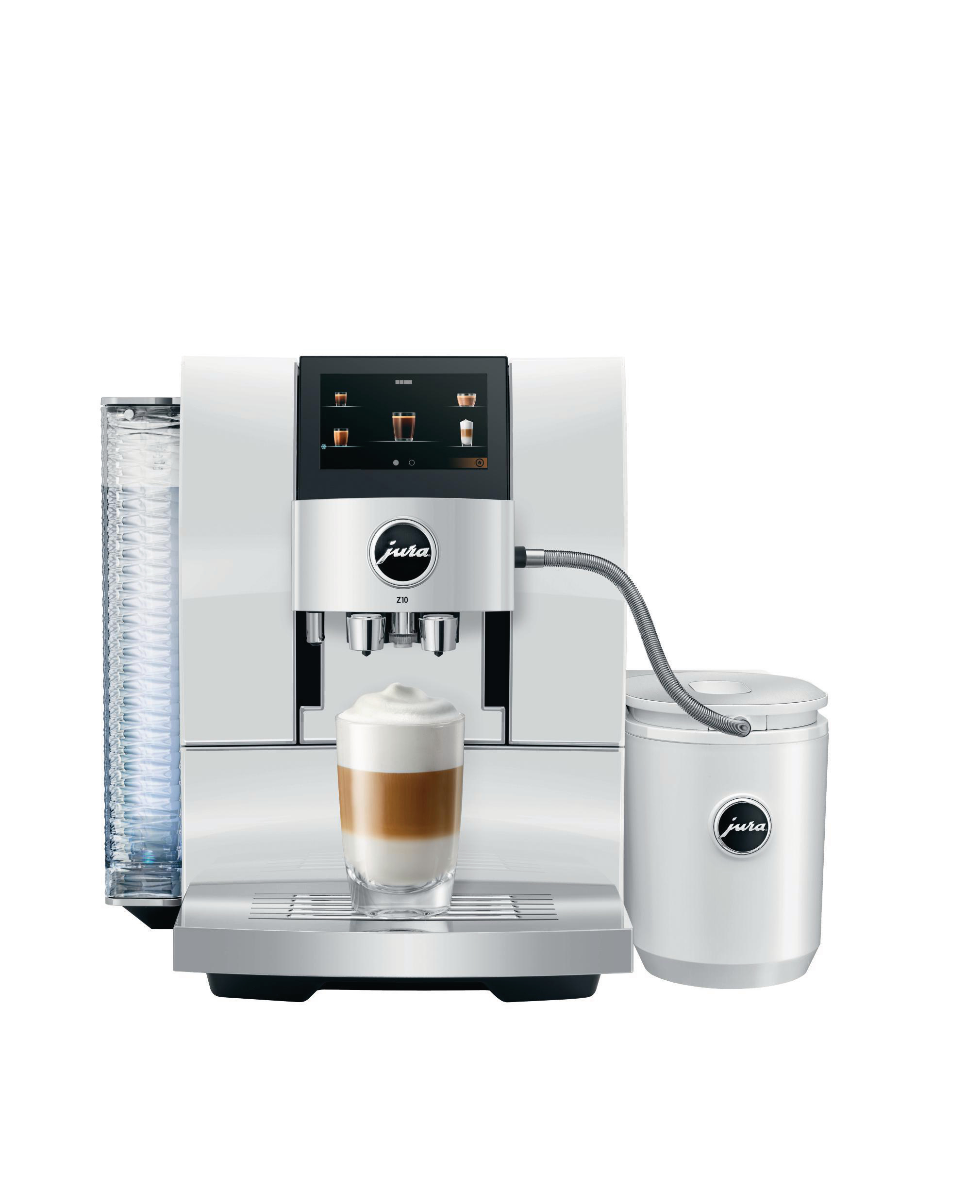 Kaffeemaschine mit einem Glas Latte.