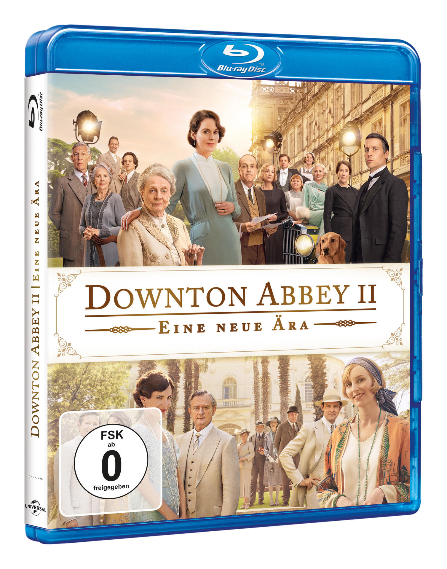 Downton Abbey II Blu-ray-Disc-Cover mit Fotos der Besetzung und Titeltext, blaue Hülle.