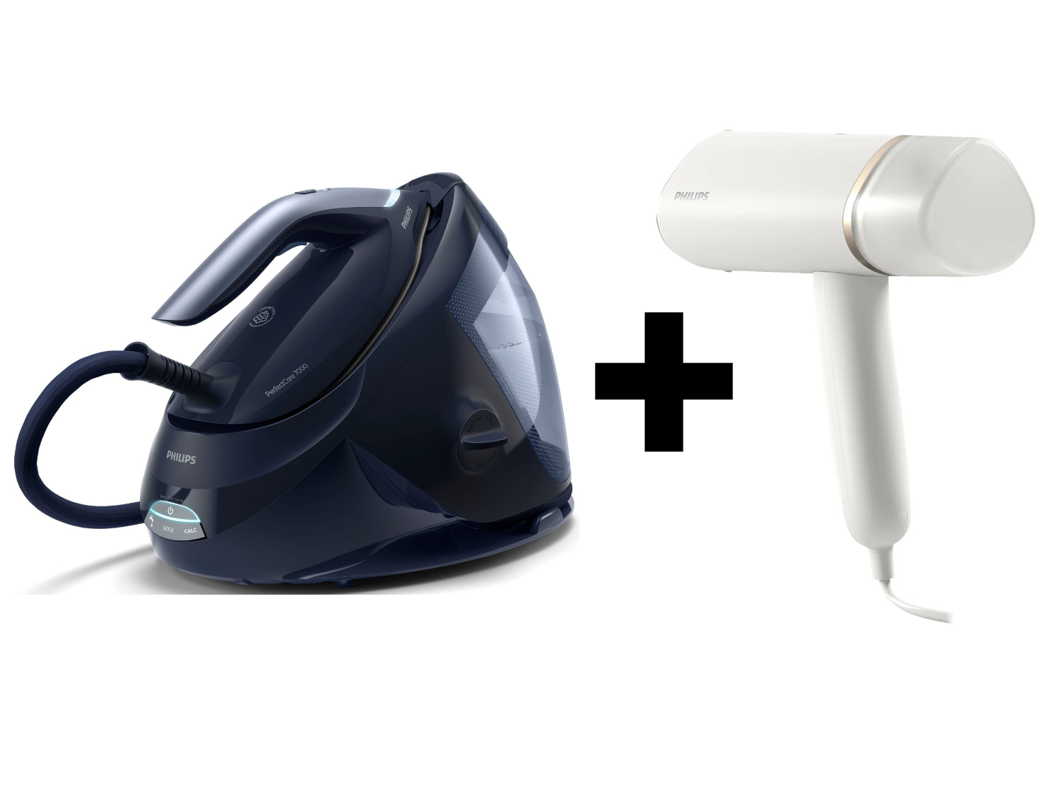 PHILIPS PSG7130/20 Dampfbügelstation PerfectCare 7000 Series inkl. Dampfglätter Dampfbügeleisen (8, 2100 Watt, 1,8 l Wassertank, Dunkelblau)
