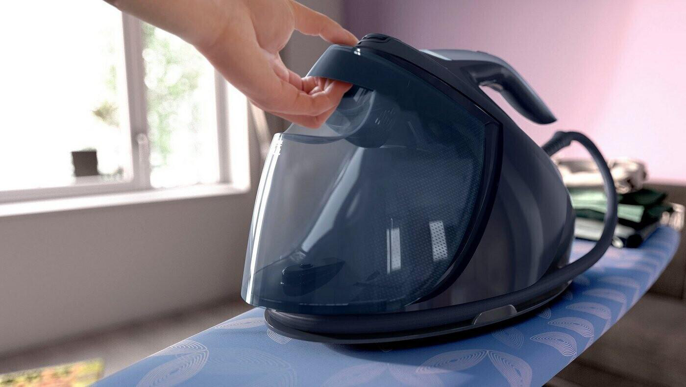 PHILIPS PSG7130/20 Dampfbügelstation PerfectCare 7000 Series inkl. Dampfglätter Dampfbügeleisen (8, 2100 Watt, 1,8 l Wassertank, Dunkelblau)