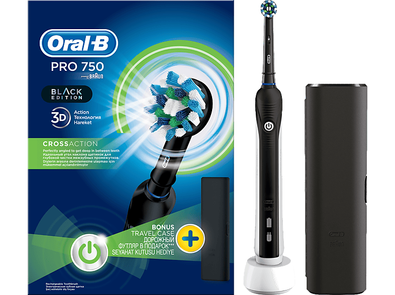 ORAL B B PRO 750 Black Box + Travel Case Şarj Edilebilir Diş Fırçası_0