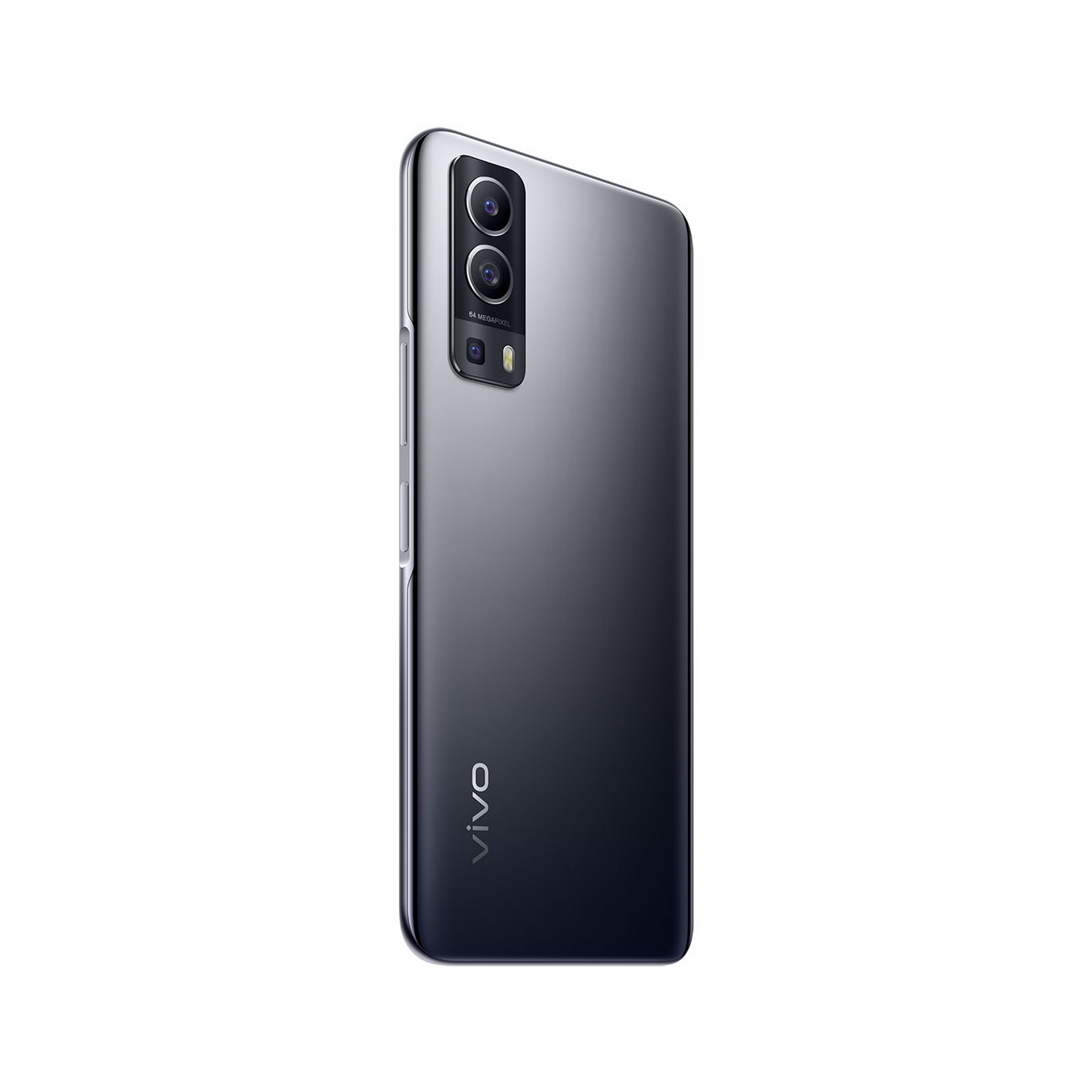 Vista trasera de un smartphone Vivo negro y gris. El módulo de la cámara es prominente.
