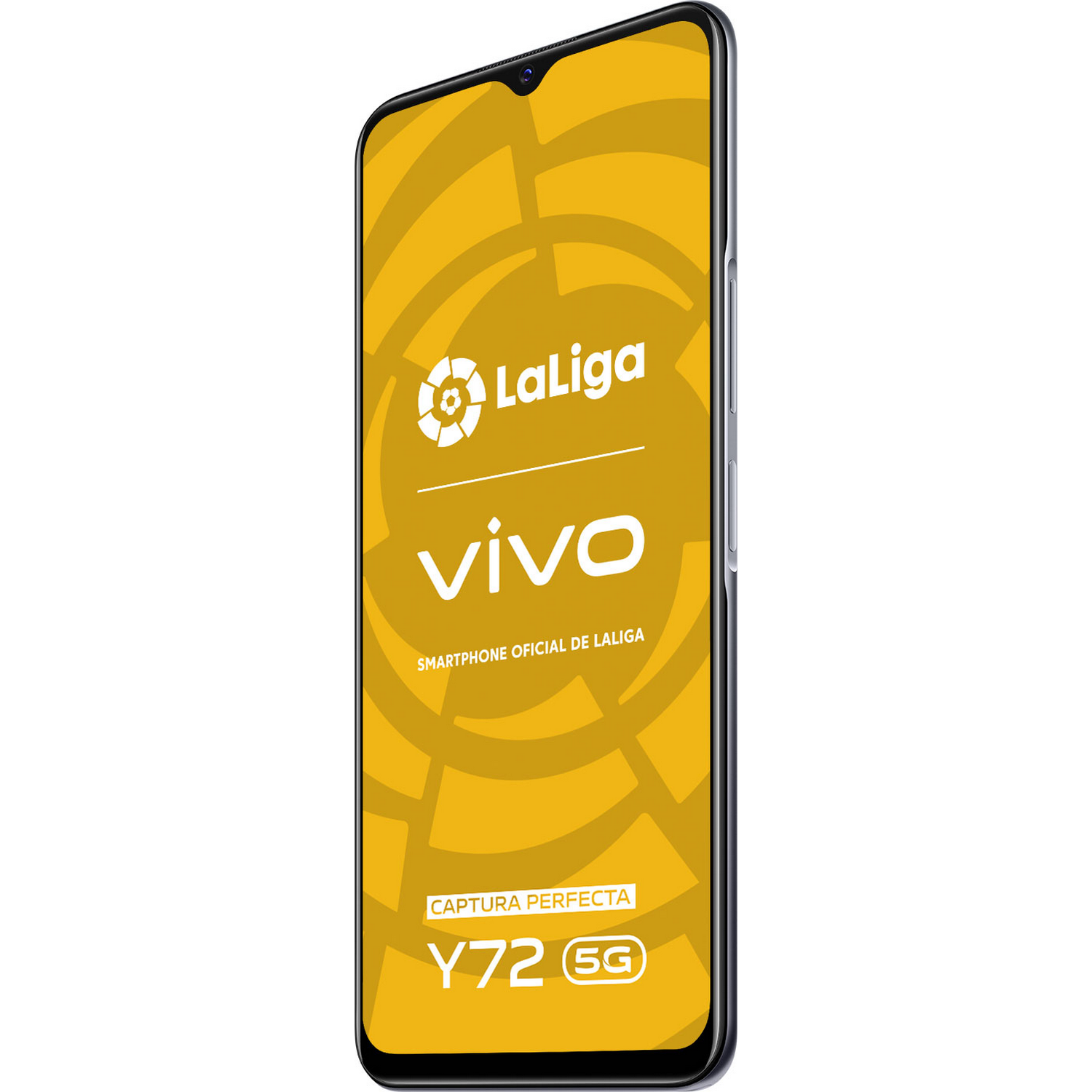 Un smartphone con el logo de LaLiga en la pantalla, mostrando un fondo amarillo.