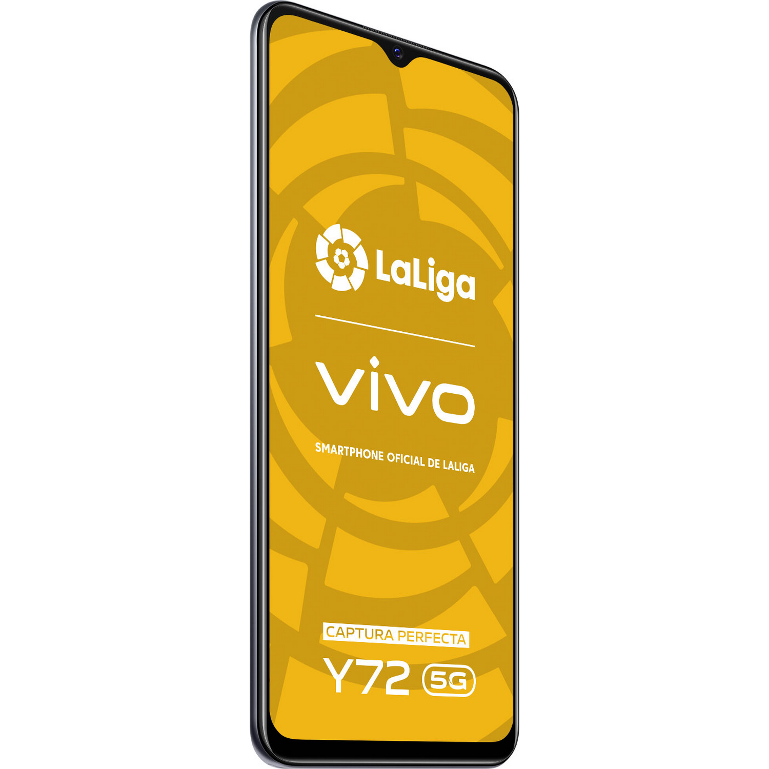 Smartphone dorado con LaLiga, Vivo y captura perfecta, 5G.