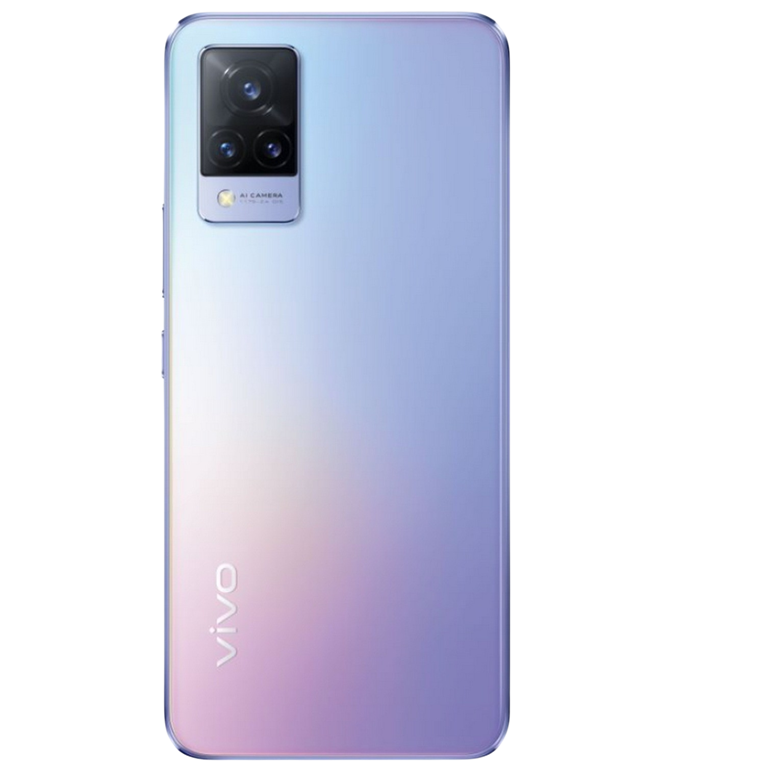 Parte trasera de un teléfono inteligente con degradado azul a morado.
