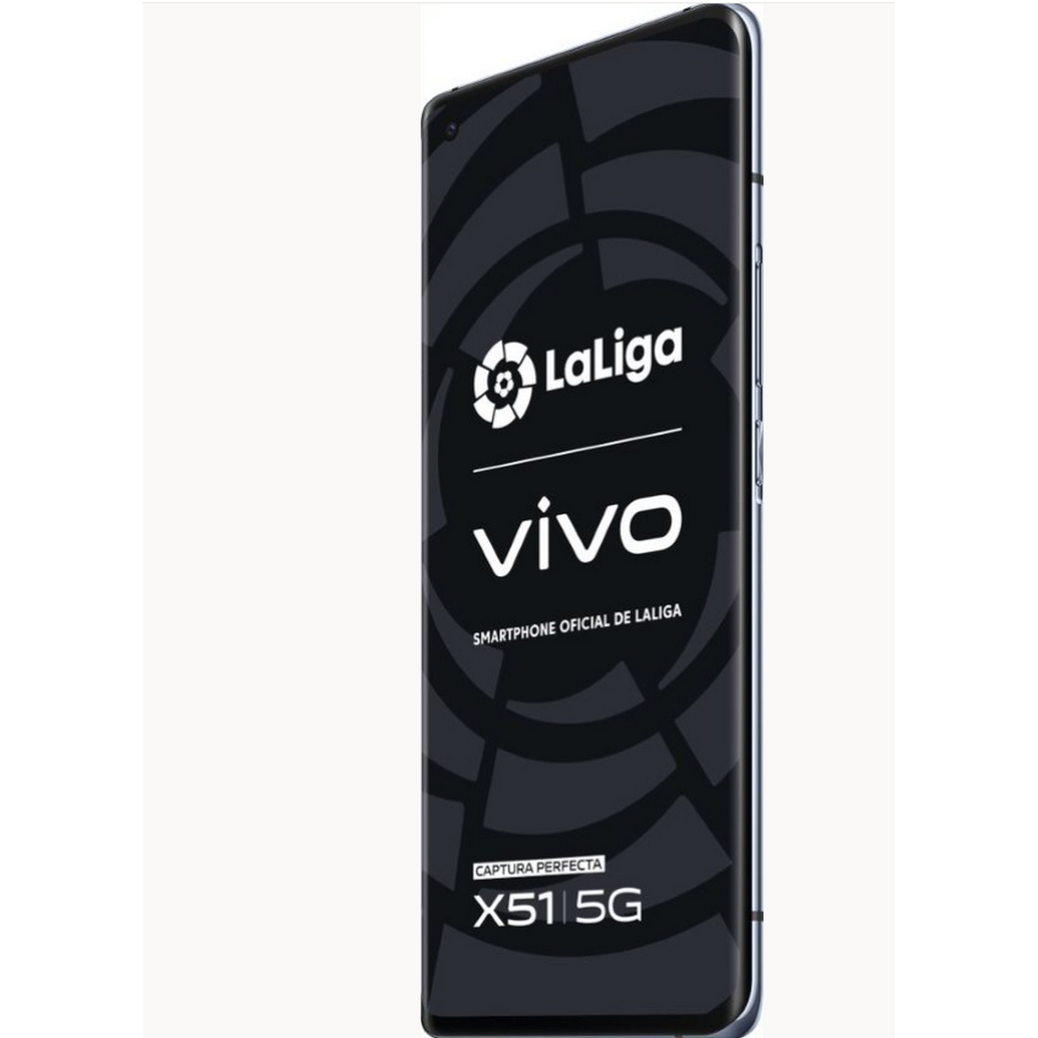 Smartphone Vivo con logo LaLiga, pantalla negra y marca Vivo.