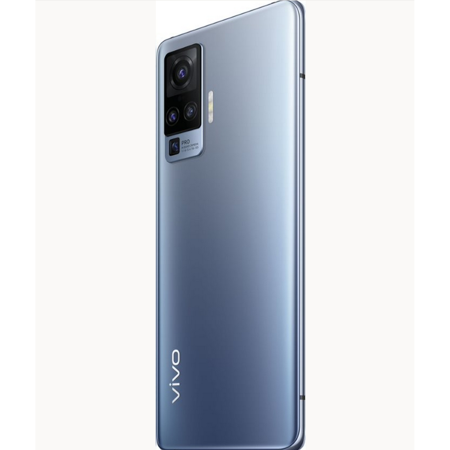 Un teléfono inteligente azul desde atrás, mostrando la cámara y la marca.