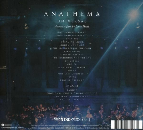 Rückseite einer DVD-Hülle. Text über einen Konzertfilm von Anathema.