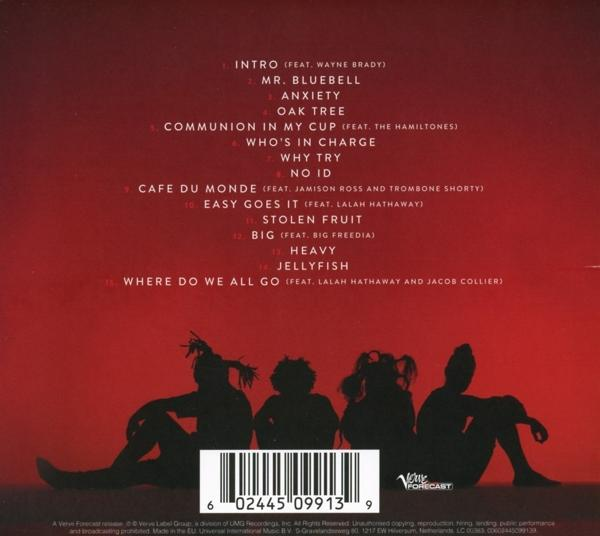 Albumcover mit Titelliste und Silhouette-Figuren.