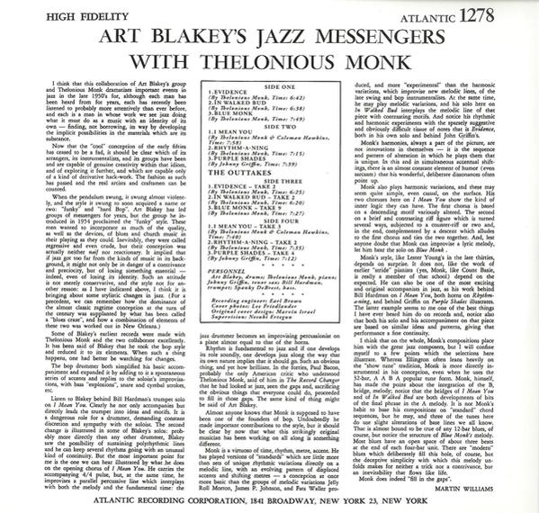 Albumcover mit Text und Noten. Der Titel lautet „Art Blakey's Jazz Messengers“.