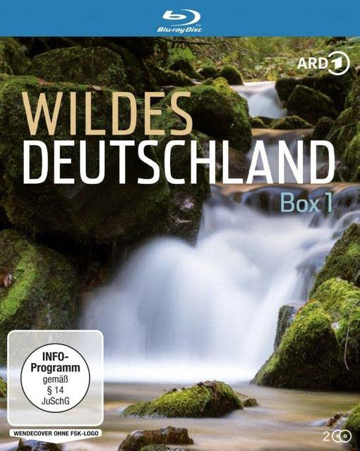 DVD-Cover von 'Wildes Deutschland' Box 1, mit Wasserfall und grünem Moos.