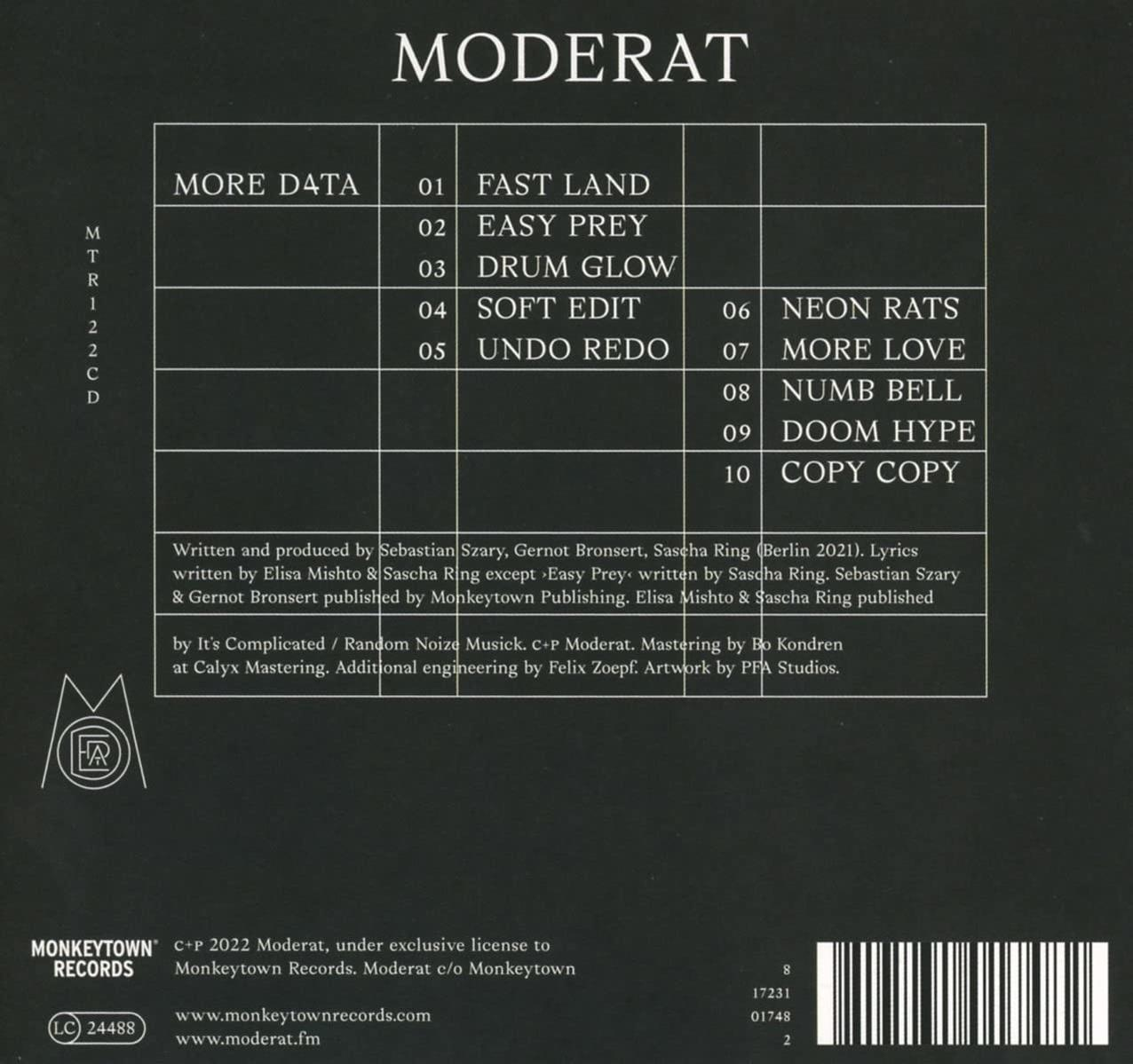 The back of a Moderat album with tracklist.