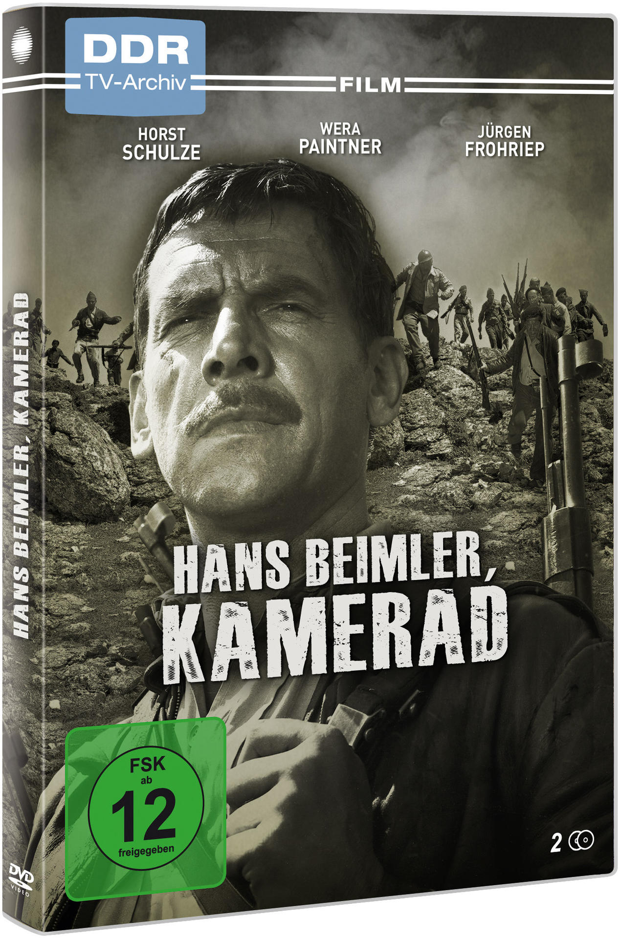 DVD-Cover von 'Hans Beimler, Kamerad' mit einem Männergesicht und Soldaten im Hintergrund.