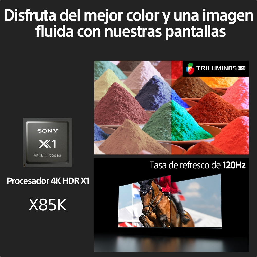 Imagen de polvos coloridos y un televisor que muestra una imagen de un caballo.