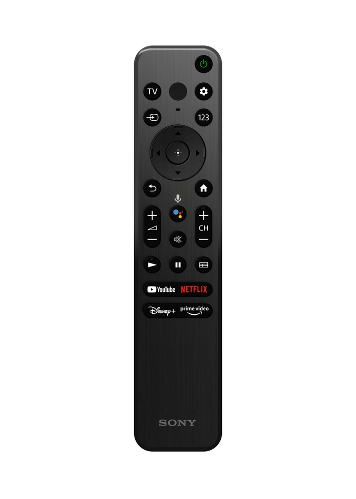 Mando a distancia Sony negro con varios botones. Incluye botones de YouTube, Netflix y Disney+.