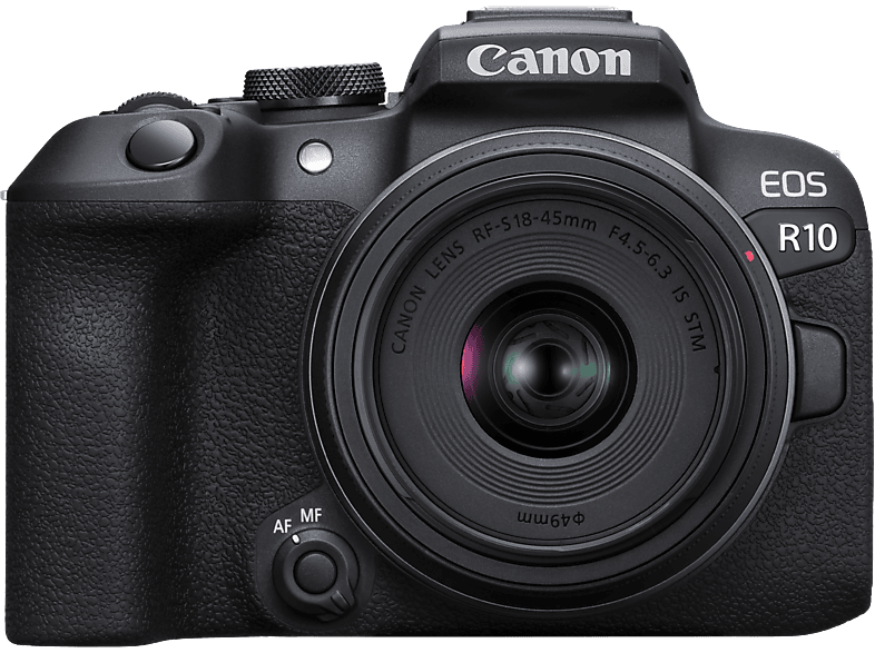 Canon EOS R10 Systemkamera mit Objektiv RF-S 18-45mm f4.5-6.3 IS STM und EF-EOS R Adapter