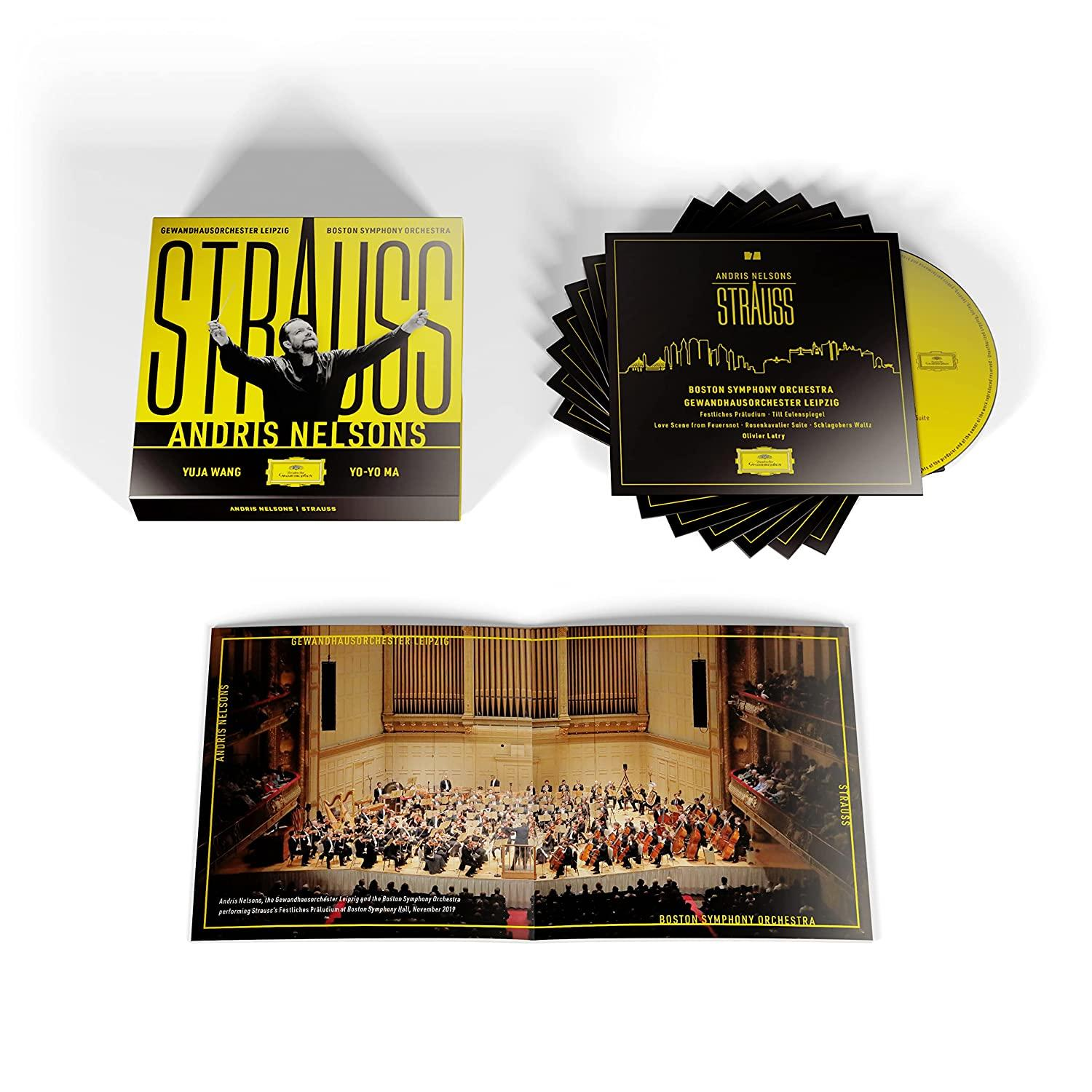 Eine CD-Hülle mit Musik-CDs, mit gelbem und schwarzem Design, mit Text.