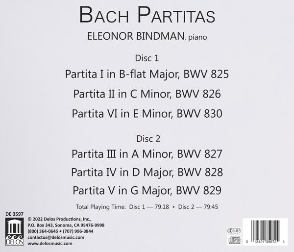 CD-Rückseite mit Bach Partitas Titelliste. Künstler und Albumtitel sind sichtbar.