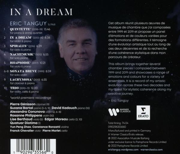 CD-Cover mit Text zum Album 'In a Dream' von Eric Tanguy, mit Porträt.