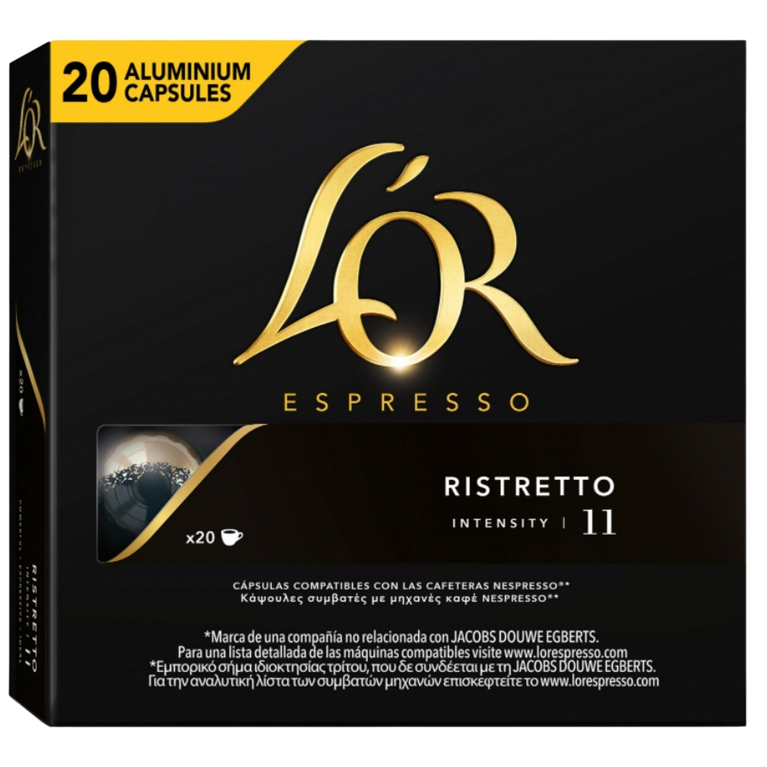 Cápsulas monodosis - L'OR Espresso Ristretto,Pack de 20 cápsulas para 20 tazas, Negro/Oro