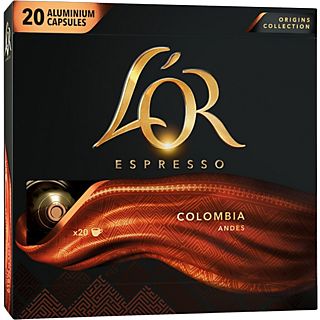 Cápsulas monodosis - L'OR Espresso, 100% Arabica, 20 cápsulas, Colombia Andes, Negro/Oro