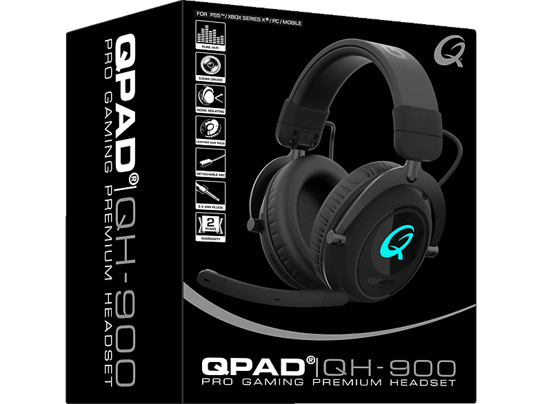 QPAD QPAD®|QH900, Over-ear Gaming Headset Bluetooth Schwarz