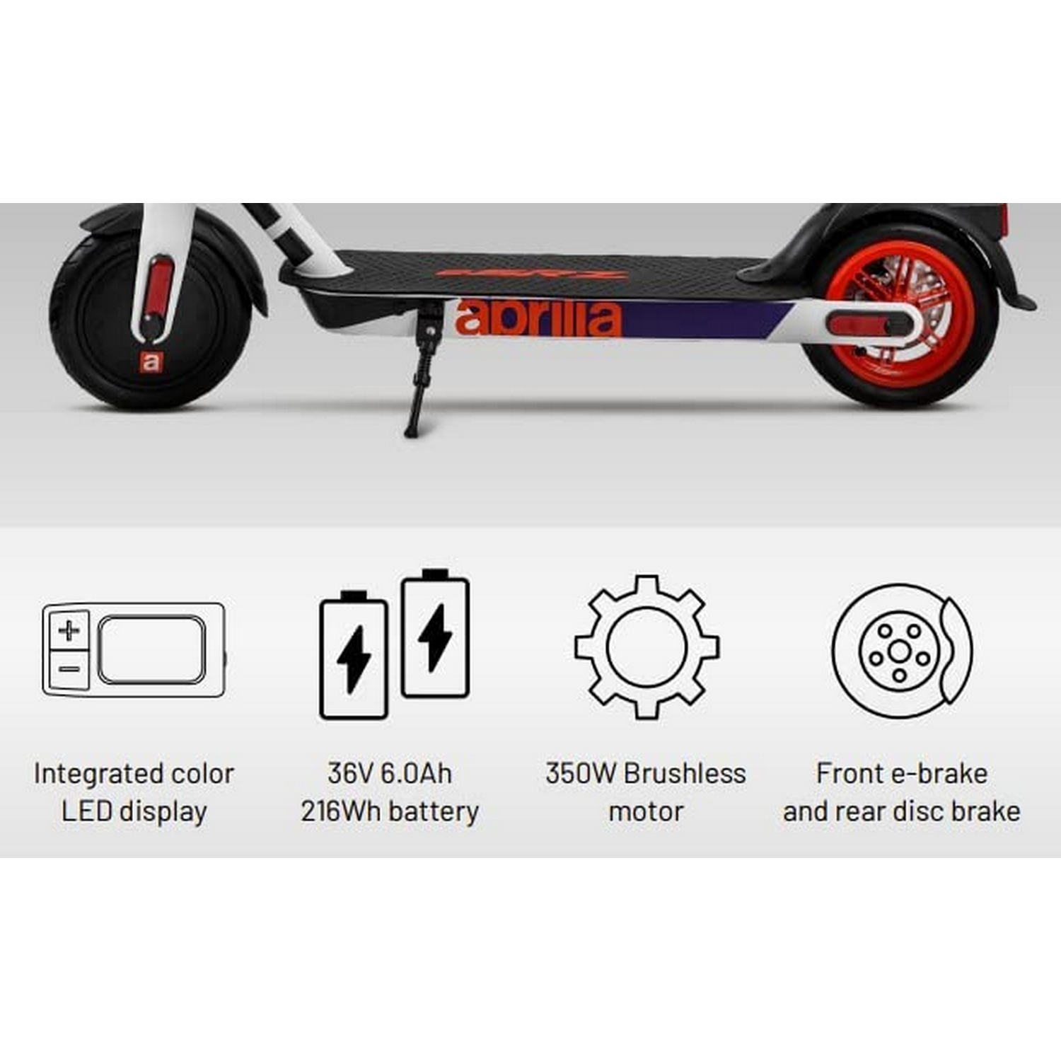 Patinete eléctrico - Aprilia ESRZ, 450 W, 100 kg, Batería 36 V/ 6.0 Ah/ 216 Wh, 25 km/h, Gris oscuro