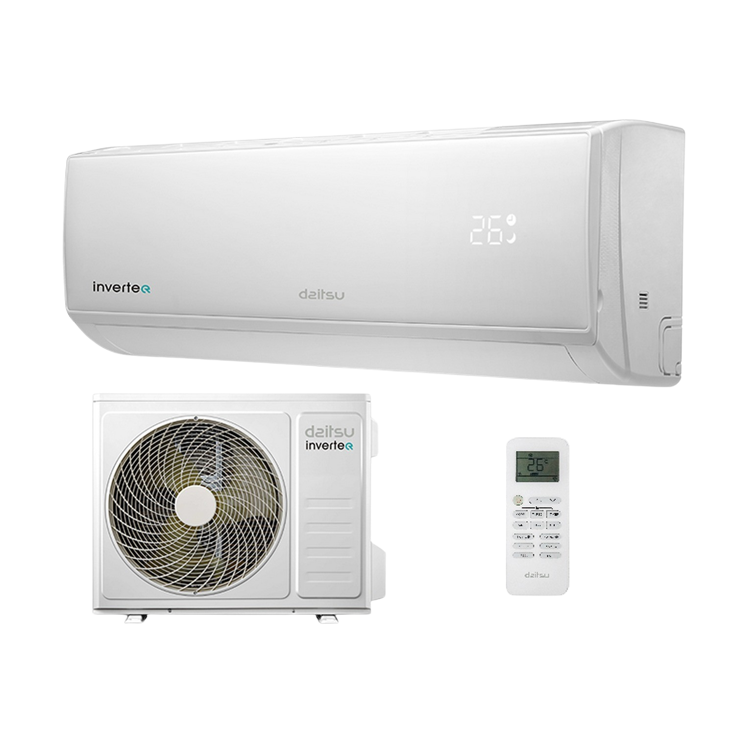 Aire acondicionado - Daitsu ECO DS-12KDR-2, Split 1x1, Inverter, 2923 fg/h, 2149 kcal/h, Blanco