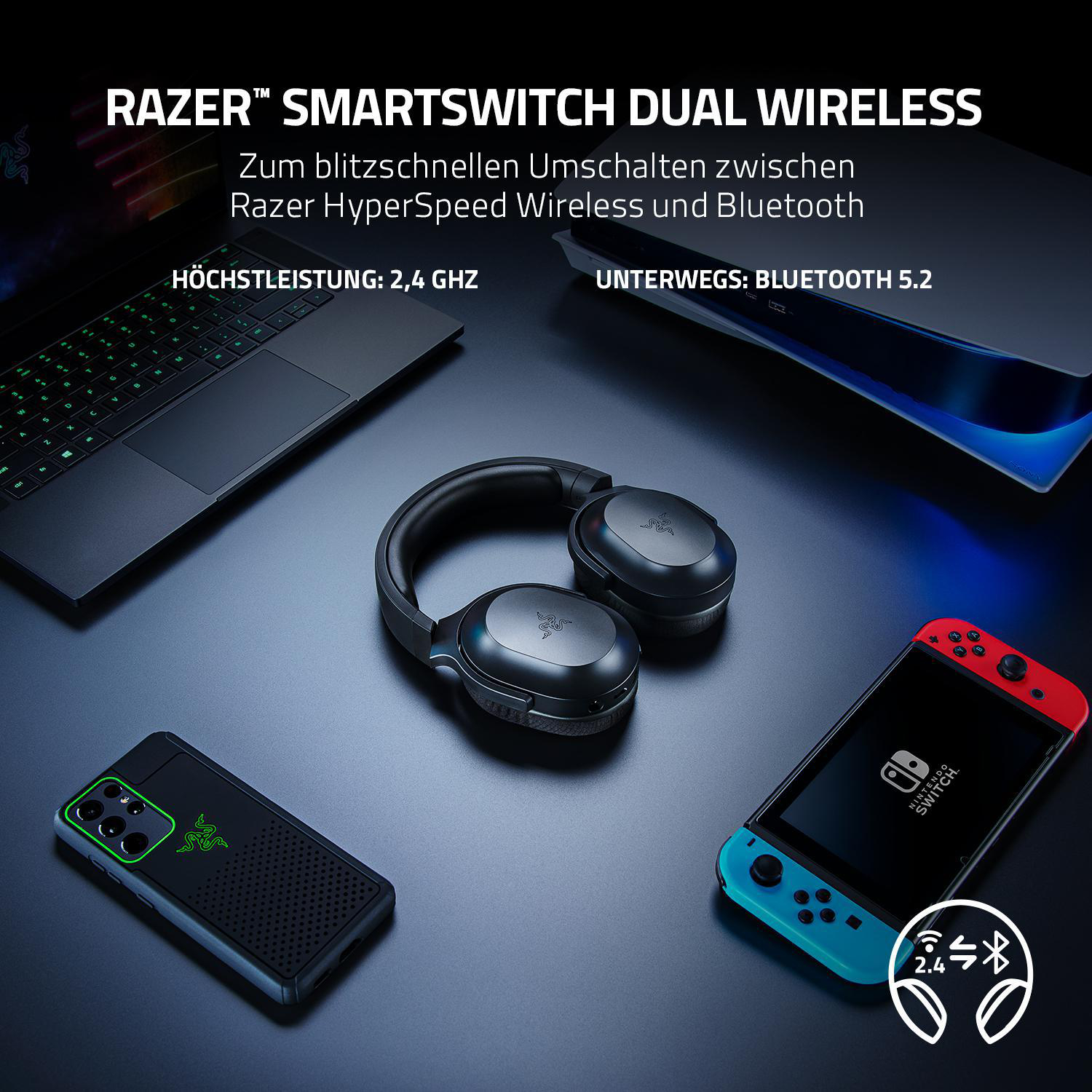 RAZER Barracuda X, Over-ear Bluetooth Gaming Headset Schwarz