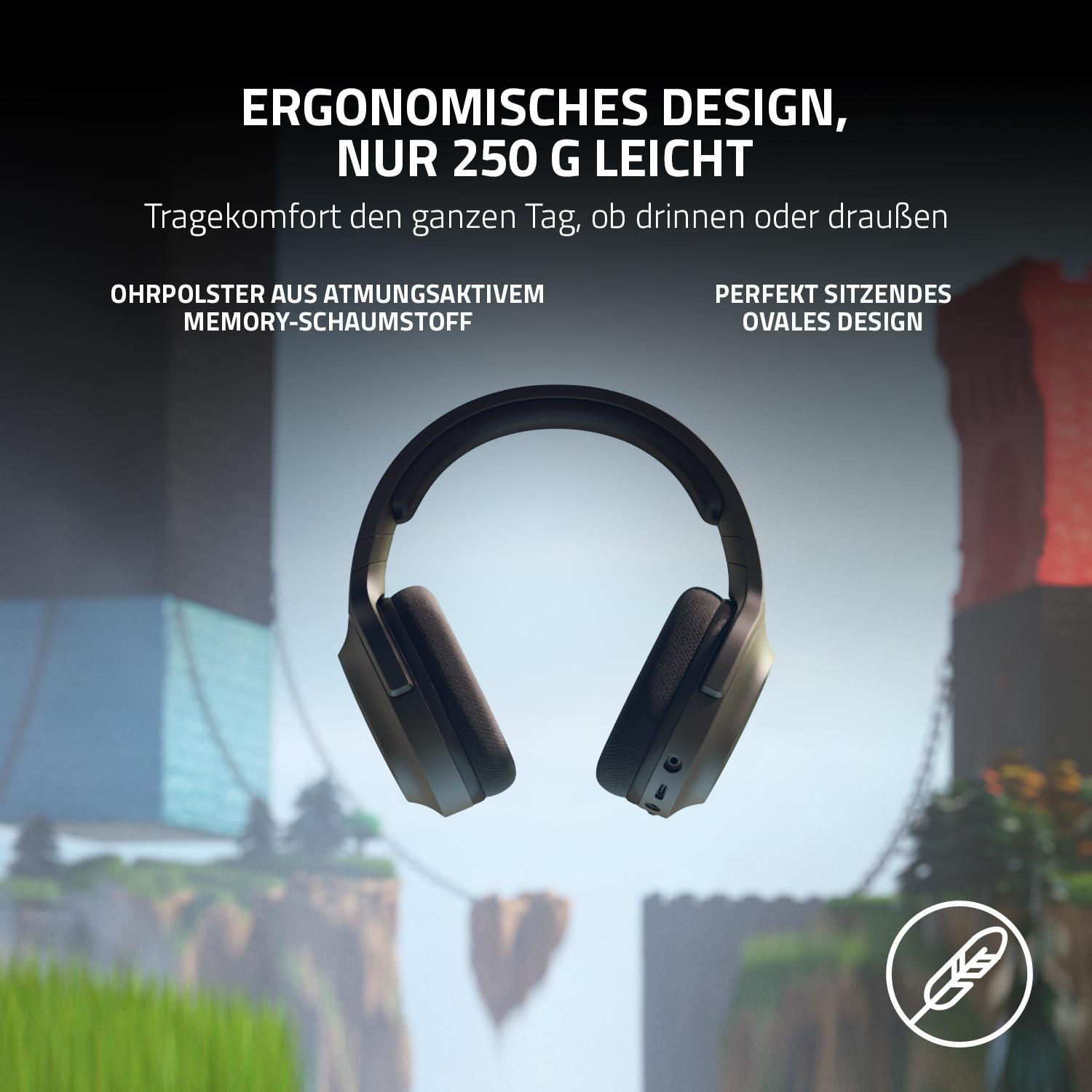 Ein Headset mit ergonomischem Design, ovalem Design, leicht und Ohrpolster aus Memory-Schaum.